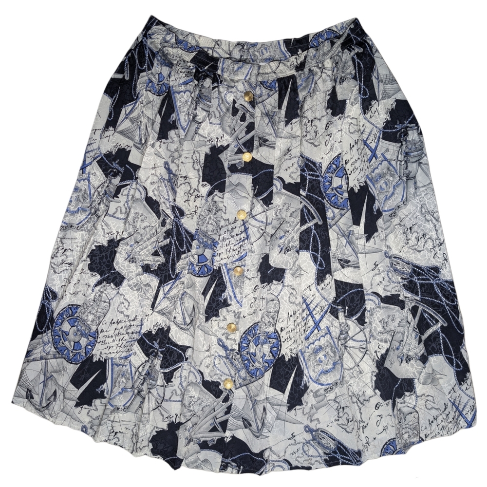 Vintage Jacques Vert Plus Size Women's Size 18 White Blue‎ Pattern Pleated Skirt
